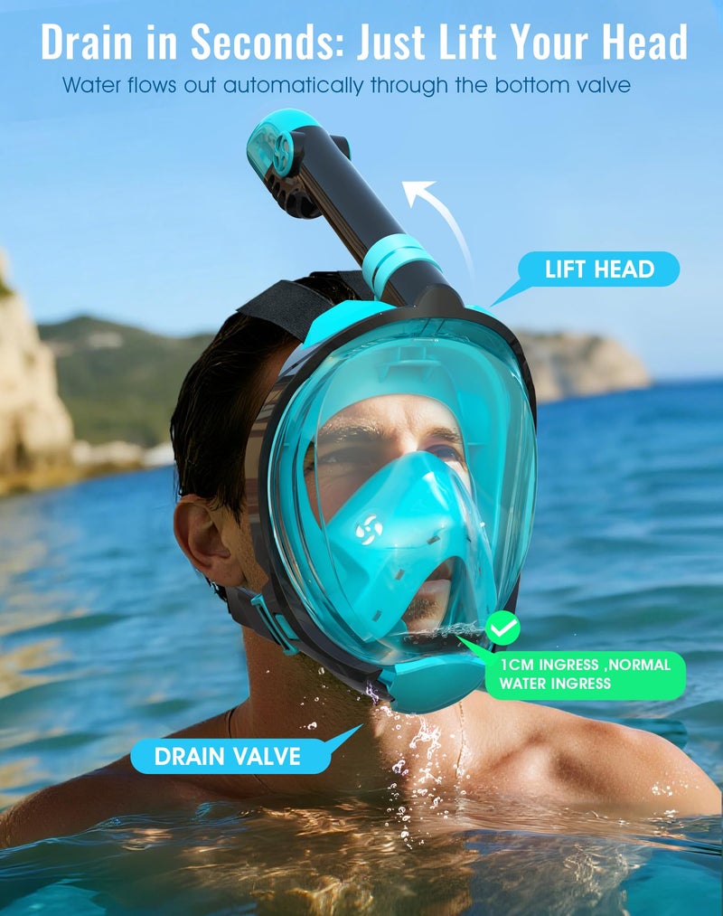 Greatever G2 Full Face Snorkel Mask with Latest Dry Top System,Foldable 180 Degree Panoramic View Snorkeling Mask with Camera Mount,Safe Breathing,Anti-Leak&Anti-Fog - Image 5